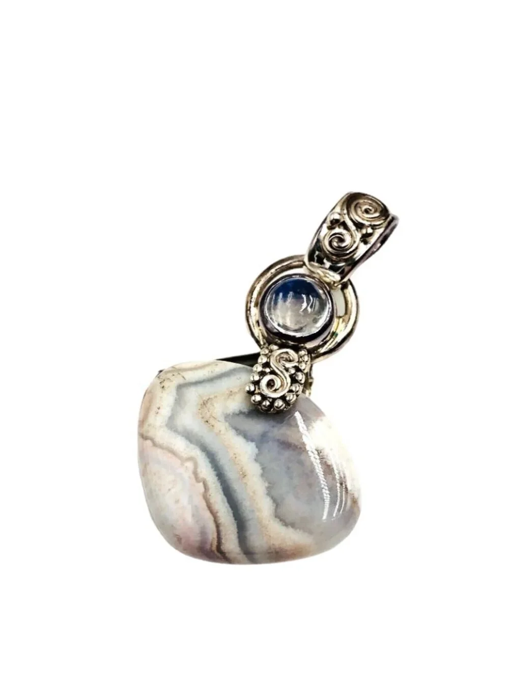 SAJEN Womens Necklace Blue Striped Gemstone Moonstone Sterling Silver Pendant